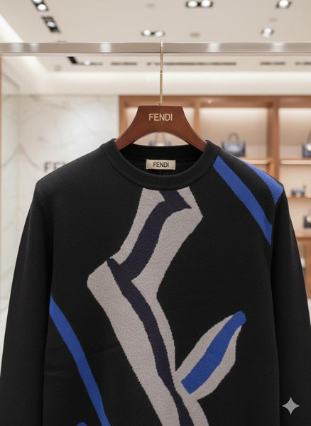Luxury Black Men’s Designer Sweater with Modern Abstract Pattern