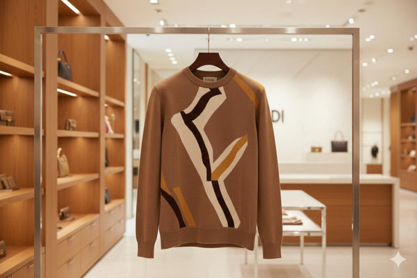 Luxury Beige Men’s Pullover with Modern Abstract Pattern