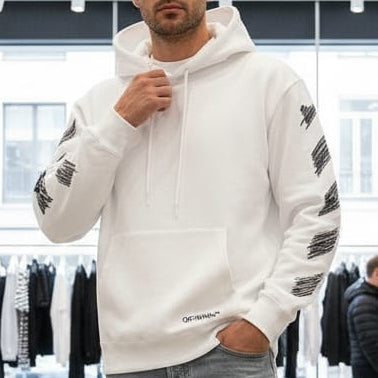 Latest Scribble Diag-Print Cotton Hoodie