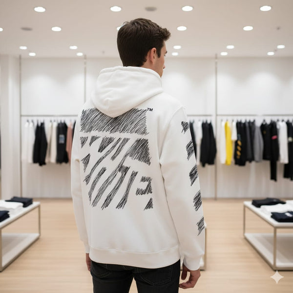 Latest Scribble Diag-Print Cotton Hoodie