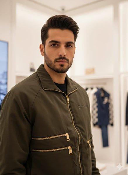 Men’s Premium Bomber Jacket with Luxury Back Logo – Stylish & Warm