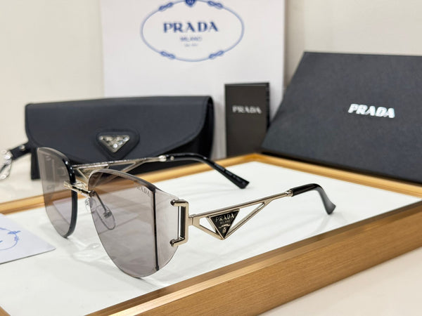 Luxury Rimless Sunglasses with Iconic Triangle Logo