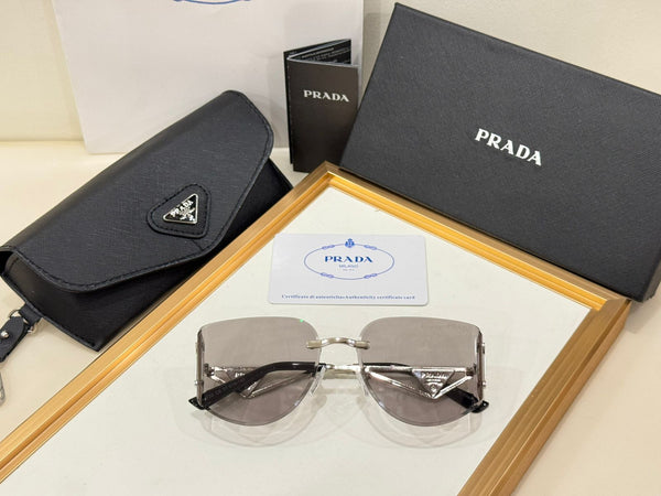 Luxury Rimless Sunglasses with Iconic Triangle Logo