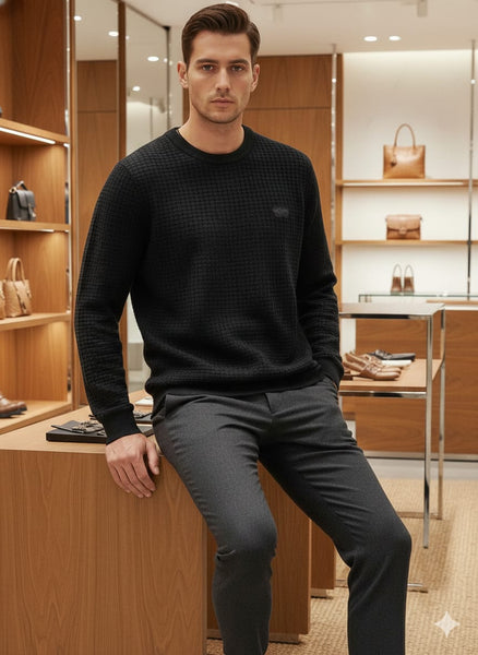 Luxury Imported Black  Knit Sweater for Men