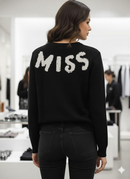 Men’s Black Luxury Knit  Pullover with Bold Logo Design