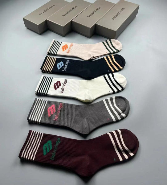 Premium Designer-Style  Crew Socks – Pack of 5 Colors