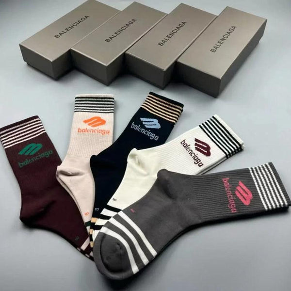 Premium Designer-Style  Crew Socks – Pack of 5 Colors