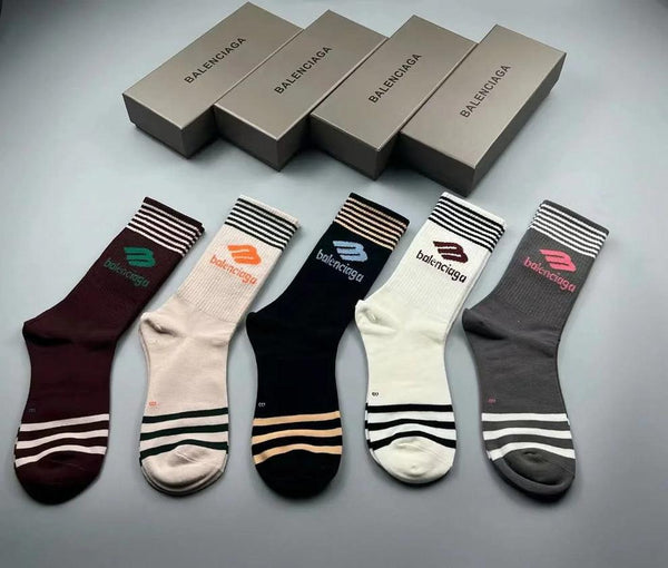 Premium Designer-Style  Crew Socks – Pack of 5 Colors