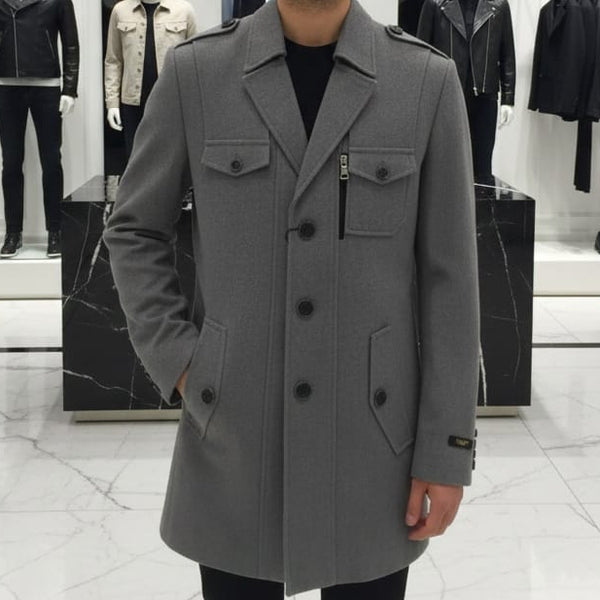 Exclusive Men’s Premium Grey Wool Blend Formal Coat