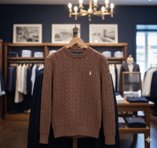 Branded  Elegant  Men’s Classic Brown Cable Knit Pullover