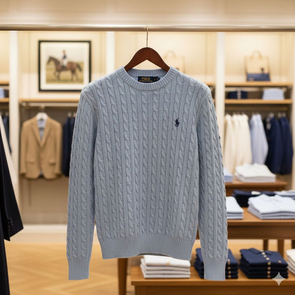 Luxury imported Women Classic Light Blue Cable Knit Sweater