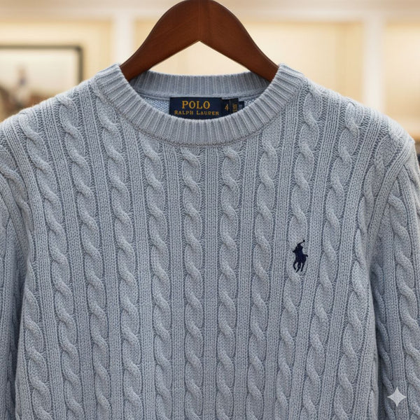 Luxury imported Women Classic Light Blue Cable Knit Sweater