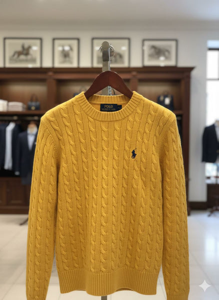 Elegant Branded  Classic Yellow Cable Knit Sweate