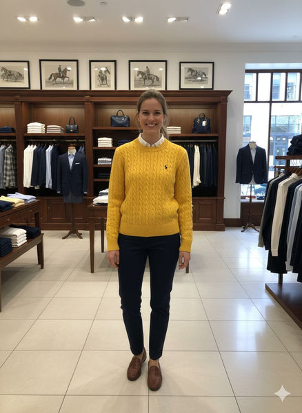 Elegant Branded  Classic Yellow Cable Knit Sweate