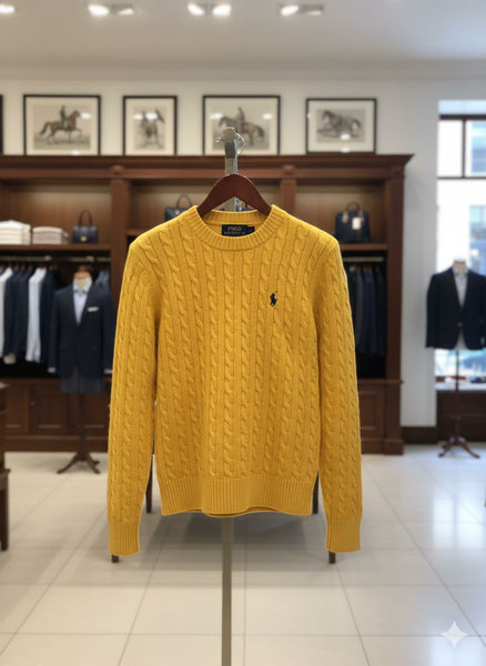 Elegant Branded  Classic Yellow Cable Knit Sweate