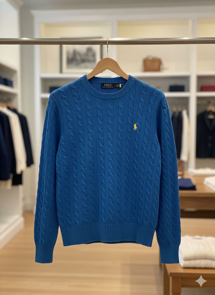 Elegant Premium Blue Classic Cable Knit Women Jumper