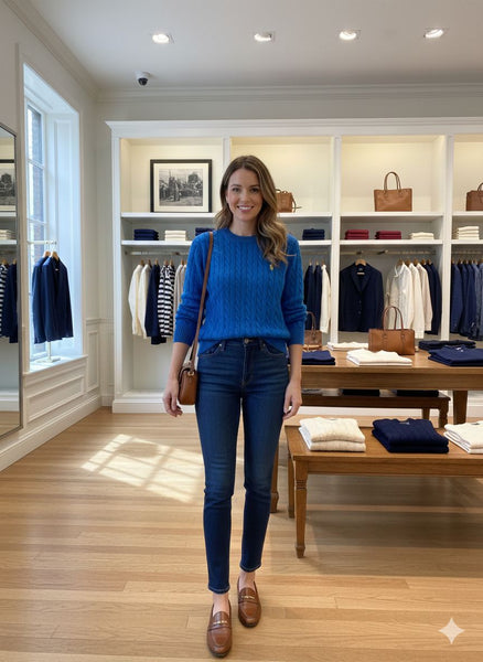 Elegant Premium Blue Classic Cable Knit Women Jumper