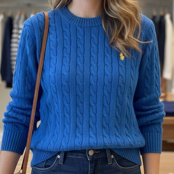 Elegant Premium Blue Classic Cable Knit Women Jumper