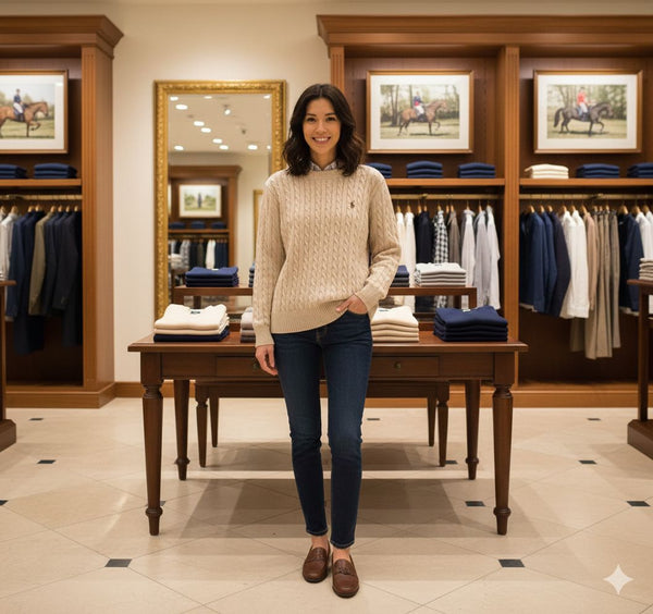 Premium Classic Beige Cable Knit Pullover For Women