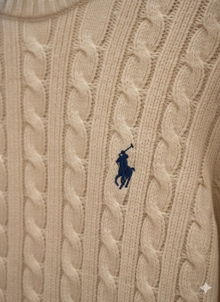 Premium Classic Polo Cable Knit Crew Neck  Pullover For Women