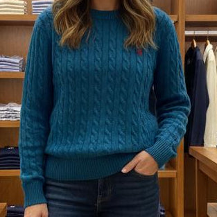 Classic Polo Cable Knit Crew Neck Sweater Premium Winter Essential