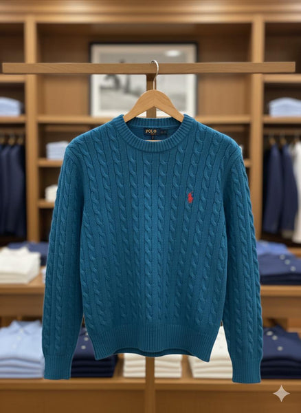 Classic Polo Cable Knit Crew Neck Sweater Premium Winter Essential