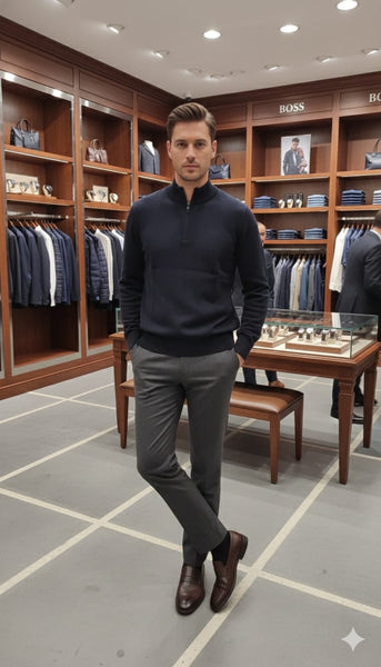 Premium Navy Half-Zip Sweatshirt Smart Casual Essential