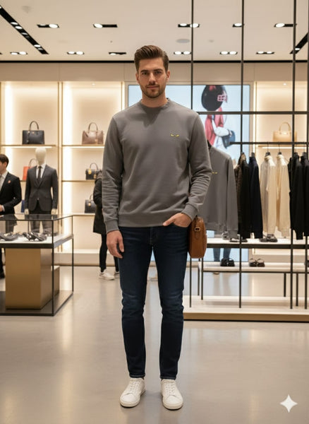 Premium Grey T Neck Iconic Monster Eyes Design