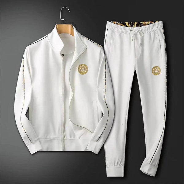 Premium White Tracksuit Iconic Gold Medusa Style