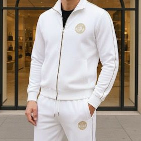 Premium White Tracksuit Iconic Gold Medusa Style
