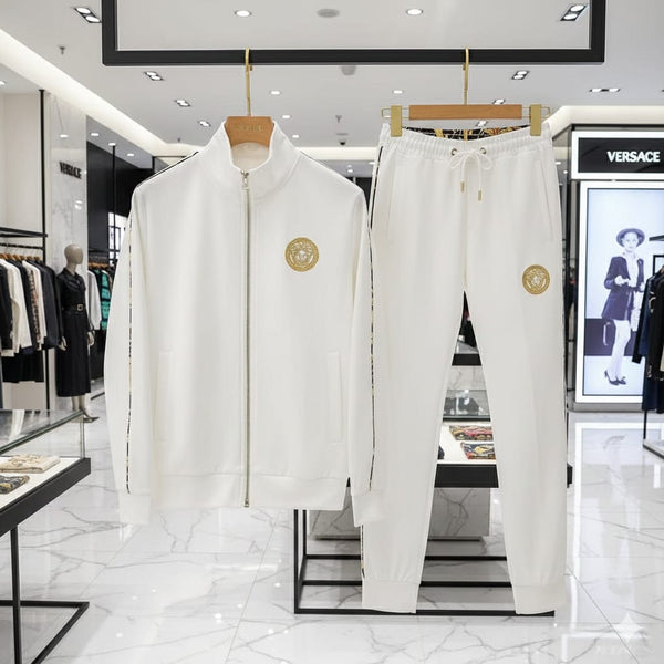 Premium White Tracksuit Iconic Gold Medusa Style