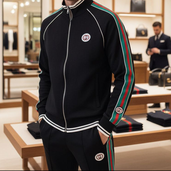 Luxury Black Striped Tracksuit Premium Designer Sportswear Set