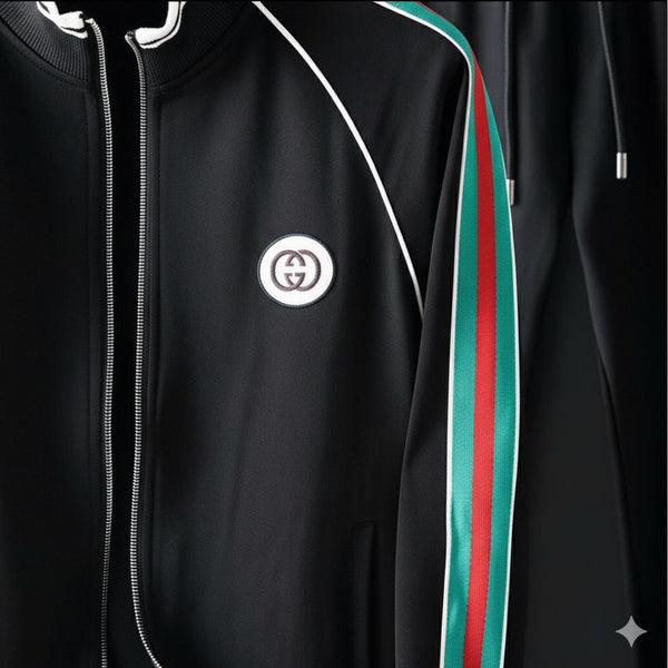 Luxury Black Striped Tracksuit Premium Designer Sportswear Set