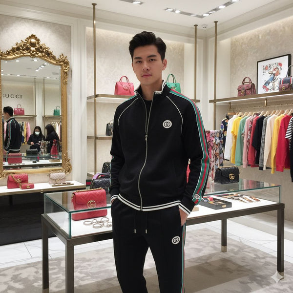 Luxury Black Striped Tracksuit Premium Designer Sportswear Set