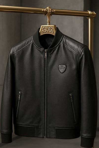 Men’s Premium Black Leather Bomber Jacket Classic & Stylish Look