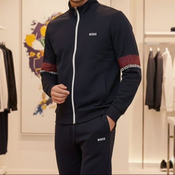 Premium Navy Zip-Up Tracksuit Set for Men
