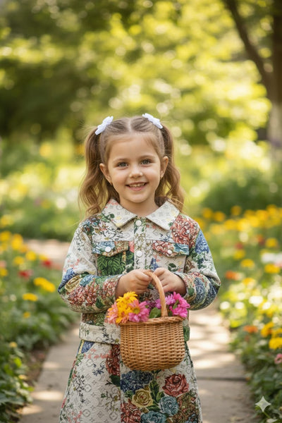 Girls Floral Jacket & Skirt Set  Cute Printed Outfit for Kids