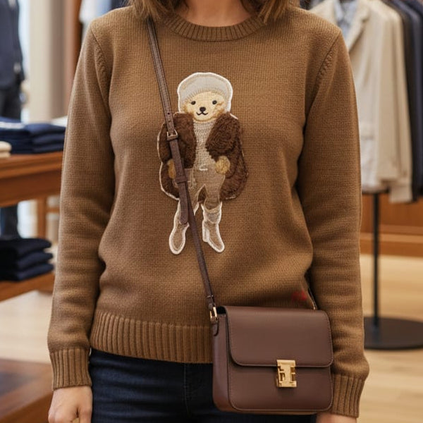 Luxury Classic Teddy Bear Graphic Knit Sweater
