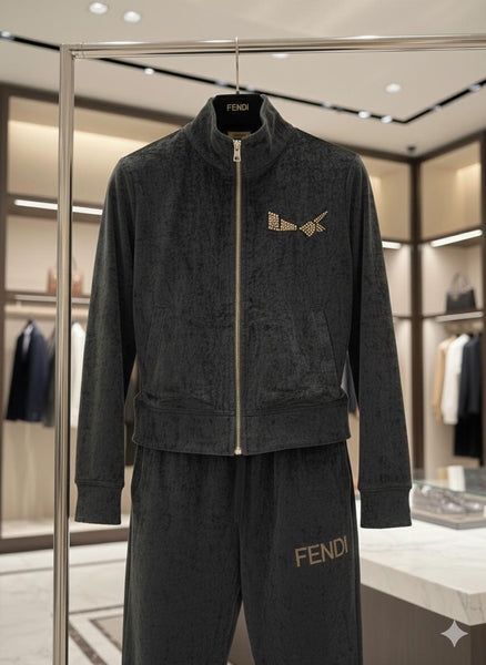 Luxury Dark Grey Zip-Up Tracksuit Set