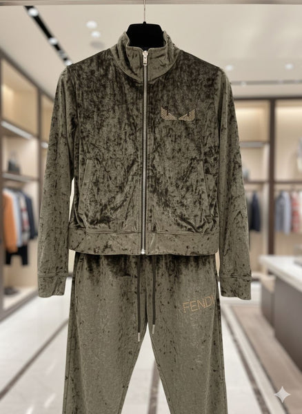 Women’s Luxury Olive Velvet Tracksuit Set
