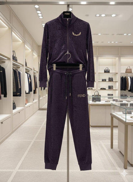 Women’s Purple  Velvet Tracksuit with Logo Detail