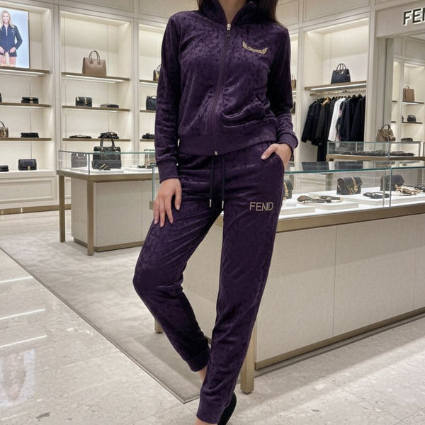 Women’s Purple  Velvet Tracksuit with Logo Detail