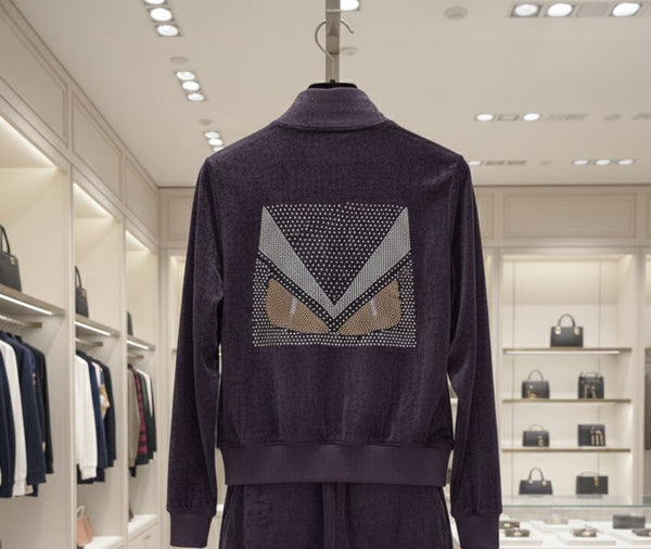 Women’s Purple  Velvet Tracksuit with Logo Detail