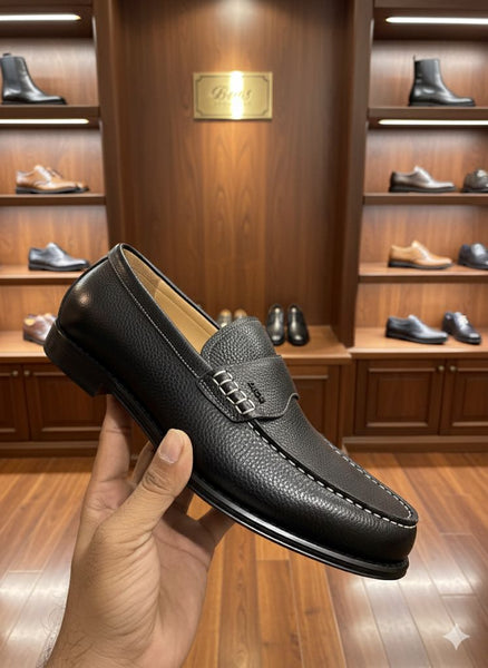 Premium Black Leather Slip-On Loafers  Classic Comfort & Style