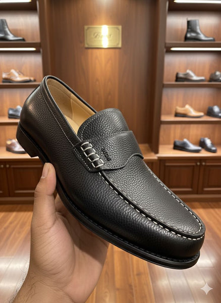 Premium Black Leather Slip-On Loafers  Classic Comfort & Style