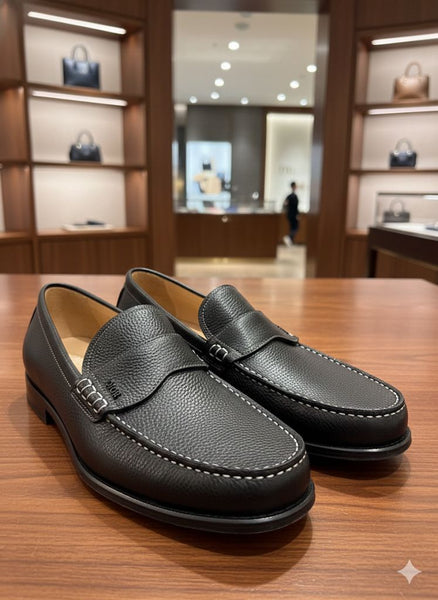 Premium Black Leather Slip-On Loafers  Classic Comfort & Style