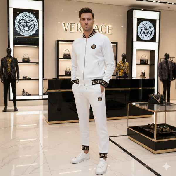 Men’s Premium White Designer Tracksuit Set
