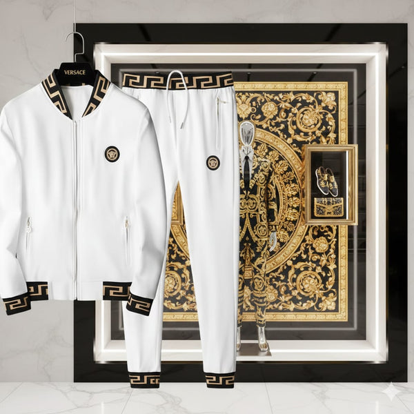 Men’s Premium White Designer Tracksuit Set