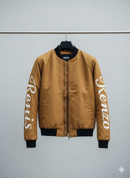 Men’s Stylish Brown Bomber Jacket with Logo Sleeves