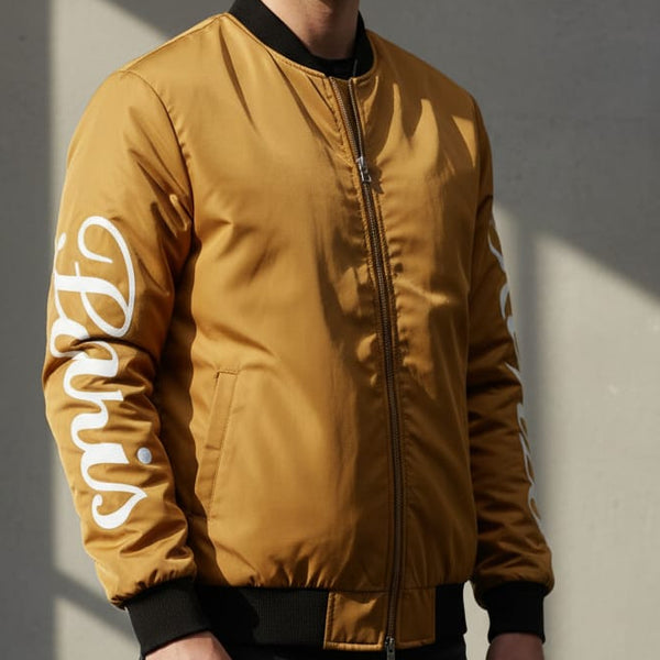 Men’s Stylish Brown Bomber Jacket with Logo Sleeves